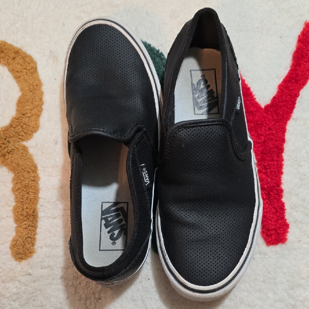 Vans Black Perforated Leather Slip-On Sneakers